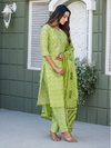 Green Colour Cotton Blend With Print Kurti With Pant Dupatta Wholesale Price In Surat Aaradhna 2029